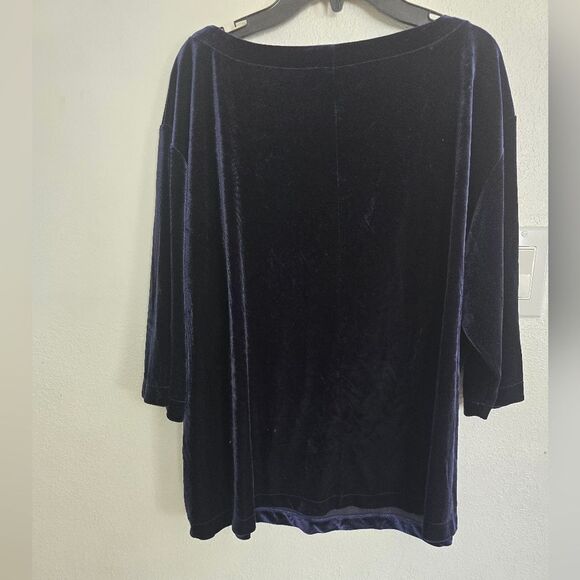 Eileen Fisher Boxy Velvet Top In Navy Blue Size Large - Picture 7 of 8